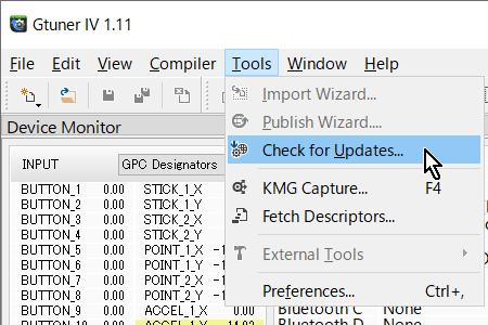 【Titan Two】「Gtuner IV」メニュー→「Tools」→「Check for Updates...」 【Titan Two】「Gtuner IV」メニュー→「Tools」→「Check for Updates...」