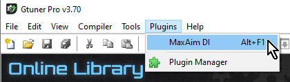 【Titan One】「Gtuner Pro」メニューの「Plugins」→「MaxAim DI」 【Titan One】「Gtuner Pro」メニューの「Plugins」→「MaxAim DI」