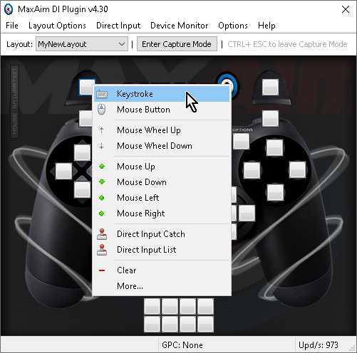 【Titan One】「MaxAim DI」でボタンを右クリック→「Keystroke」 【Titan One】「MaxAim DI」でボタンを右クリック→「Keystroke」