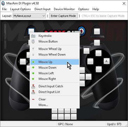 【Titan One】「MaxAim DI」でボタンを右クリック→「Mouse Up」 【Titan One】「MaxAim DI」でボタンを右クリック→「Mouse Up」