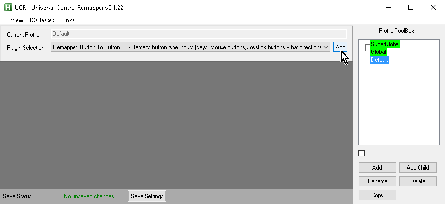 【Titan One】UCR（Universal Control Remapper）の「Plugin Selection」欄で「Remapper (Button to Button)」を選んで「Add」ボタンをクリック