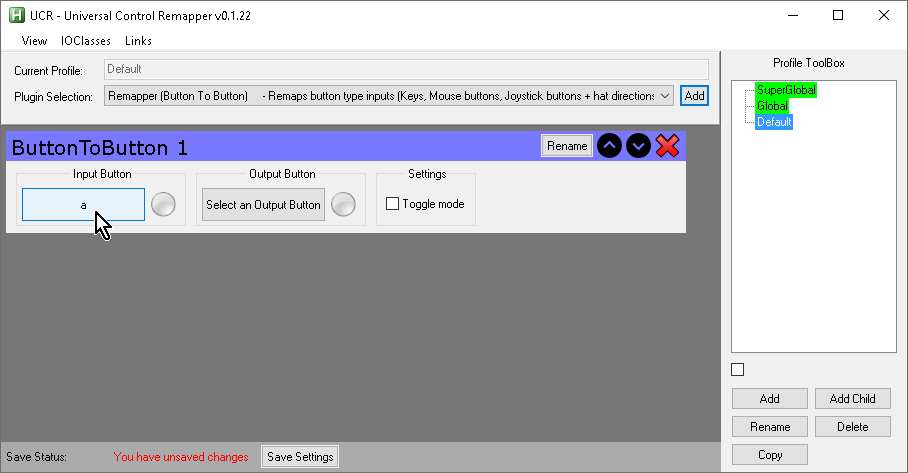 【Titan One】UCR(Universal Control Remapper)の「Input Button」にキーボード「A」を割当 【Titan One】UCR(Universal Control Remapper)の「Input Button」にキーボード「A」を割当