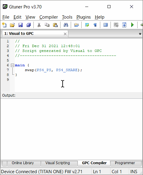 ゲームコントローラー変換器「Titan One」を公式アプリ「Gtuner Pro」の「GPC Blocks機能」でカスタマイズ #04:Visual tp GPC ゲームコントローラー変換器「Titan One」を公式アプリ「Gtuner Pro」の「GPC Blocks機能」でカスタマイズ #04:Visual tp GPC