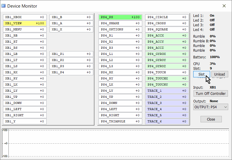ゲームコントローラー変換器「Titan One」を公式アプリ「Gtuner Pro」の「GPC Blocks機能」でカスタマイズ #07:「Titan One」の入力と出力の様子を「Device Monitor」で観察 ゲームコントローラー変換器「Titan One」を公式アプリ「Gtuner Pro」の「GPC Blocks機能」でカスタマイズ #07:「Titan One」の入力と出力の様子を「Device Monitor」で観察