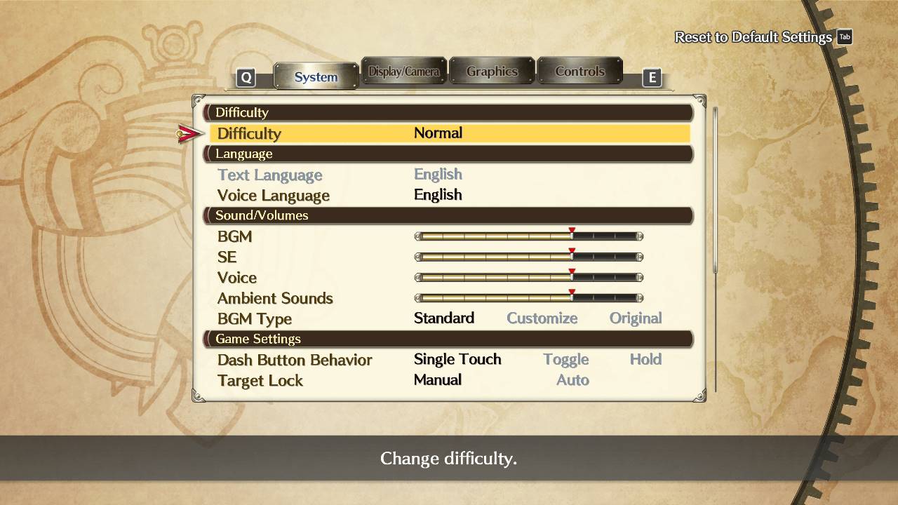 PC版（英語）「空の軌跡 the 1st」：オプション→システム①