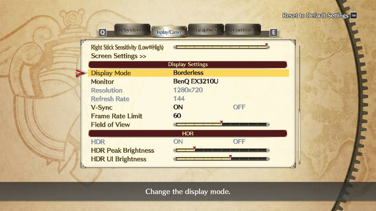 PC版（英語）「空の軌跡 the 1st」：オプション→表示・カメラ③
