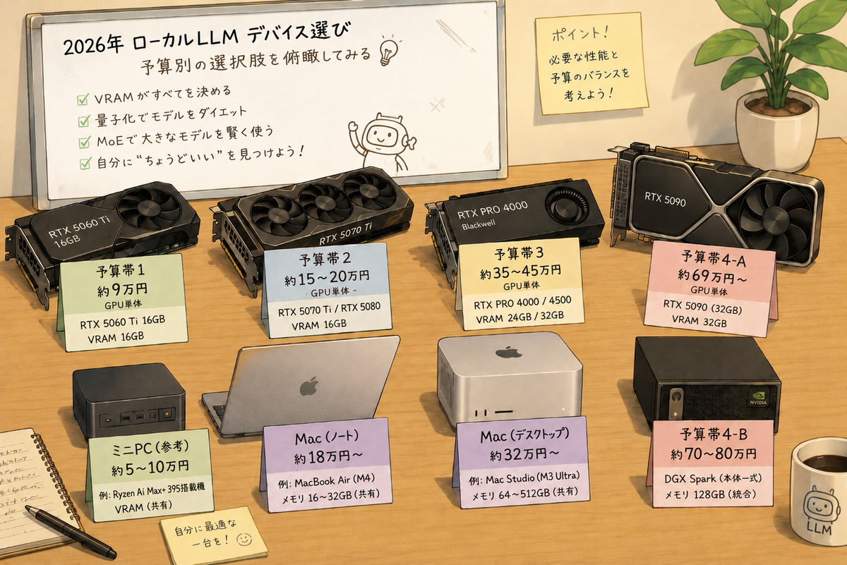 🧠【ローカルLLM思考妄想】GPU 9万円〜DGX Spark 70万円、2026年の