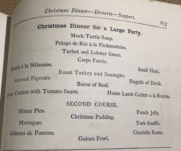 クリスマスディナーのメニュー