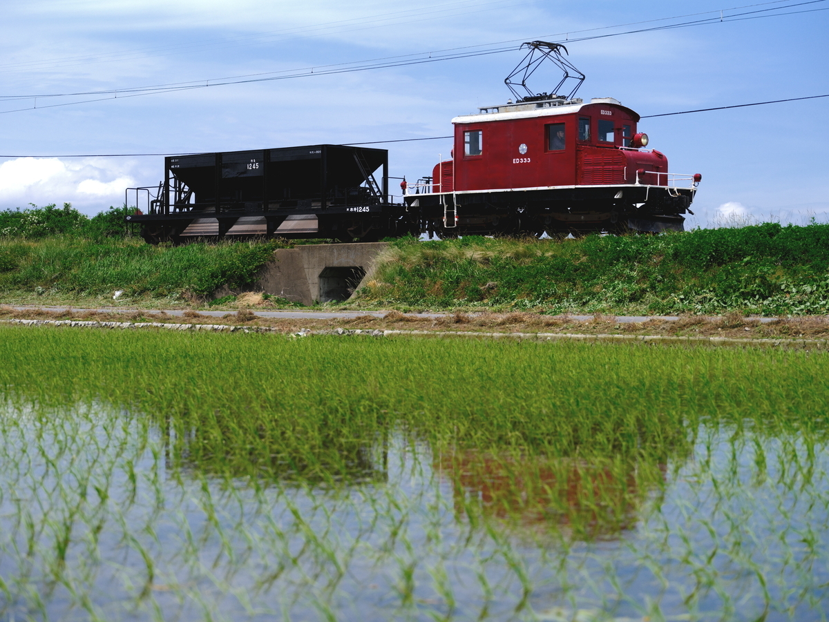 鉄道風景 うっすらと田んぼに写るED333とホキ1245を撮る！(弘南鉄道弘南線撮影編