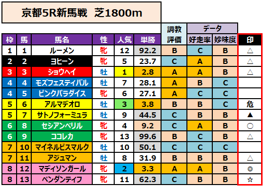 新馬戦予想】11/30（土）の新馬戦&イルミネーションJSを簡易版で