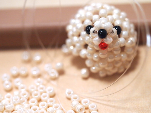 パールベア　テディベア　ビーズ ビーズ編みのクリスマスオーナメント ホワイトベア [Beads Bear