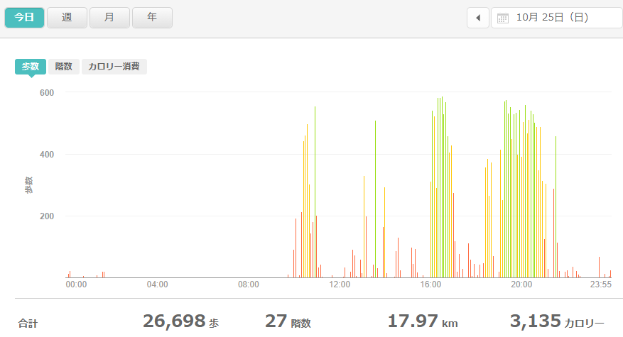 fitbitログより　運動データ2020年10月25日分
