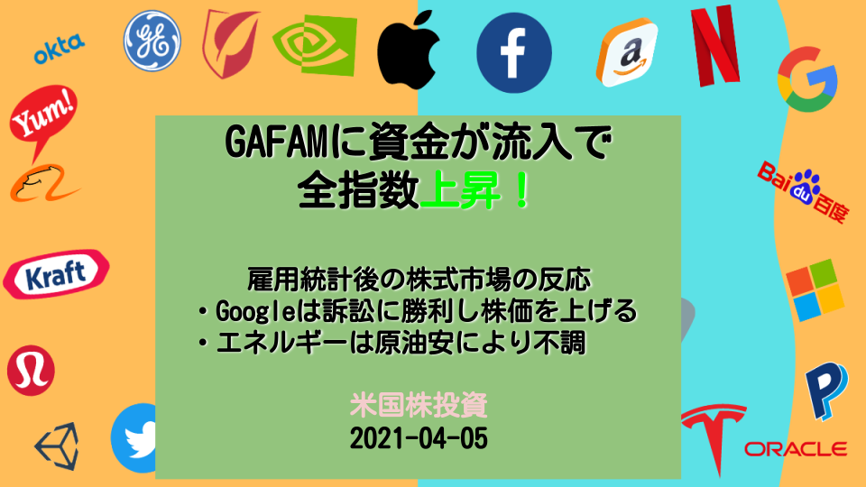 【米国株投資】雇用統計後の米国株式市場!GAFAMに資金が流れ主要指数は続伸!