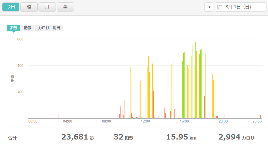 fitbitログより　運動データ2021年8月1日
