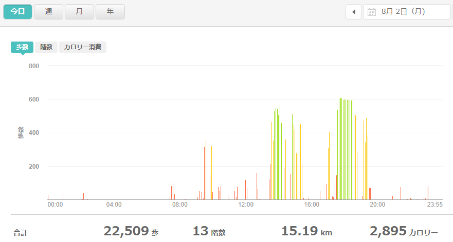 fitbitログより　運動データ2021年8月2日