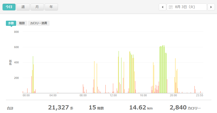 fitbitログより　運動データ2021年8月3日