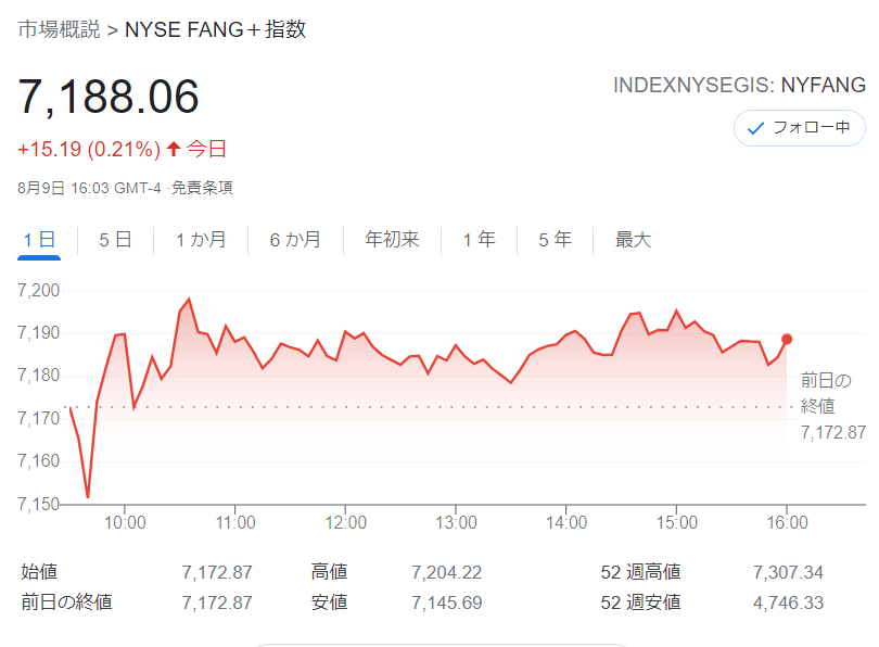 FANG+index2021年8月9日