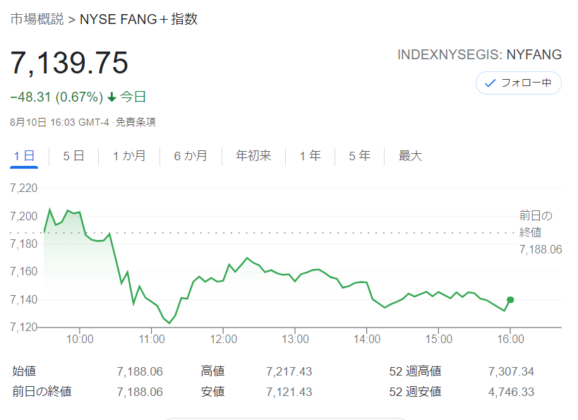 FANG+index2021年8月10日