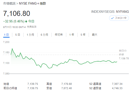 FANG+index2021年8月11日
