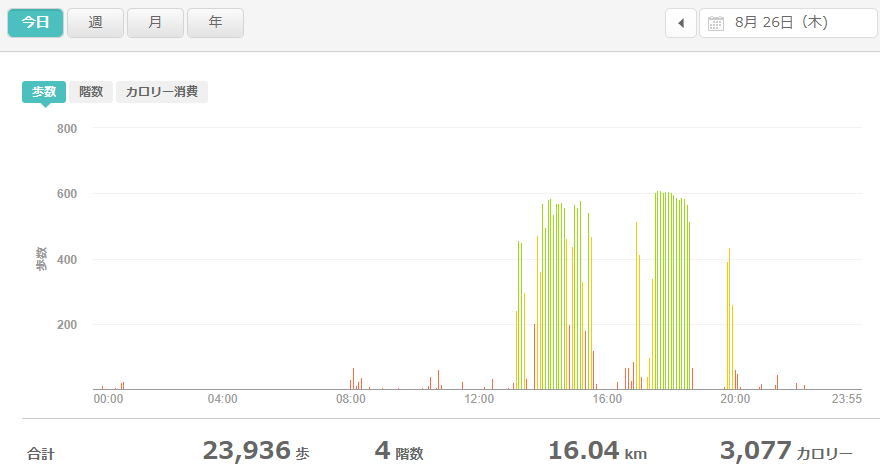 fitbitログより 運動データ2021年8月26日
