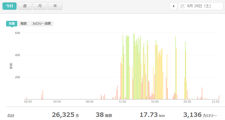fitbitログより 運動データ2021年8月28日