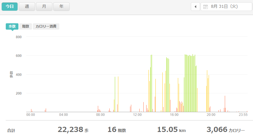 fitbitログより 運動データ2021年8月31日