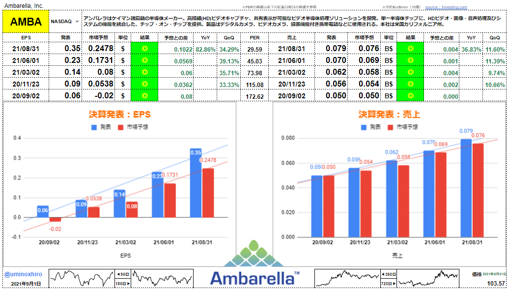アンバレラ【AMBA】決算2021年8月31日