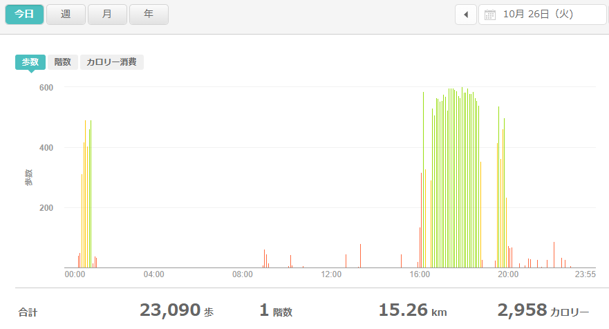 fitbitログより　運動データ2021年10月26日