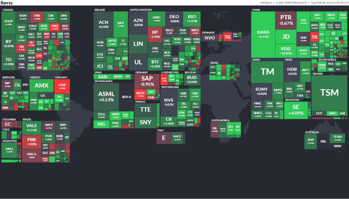 ワールドヒートマップ2022年2月8日