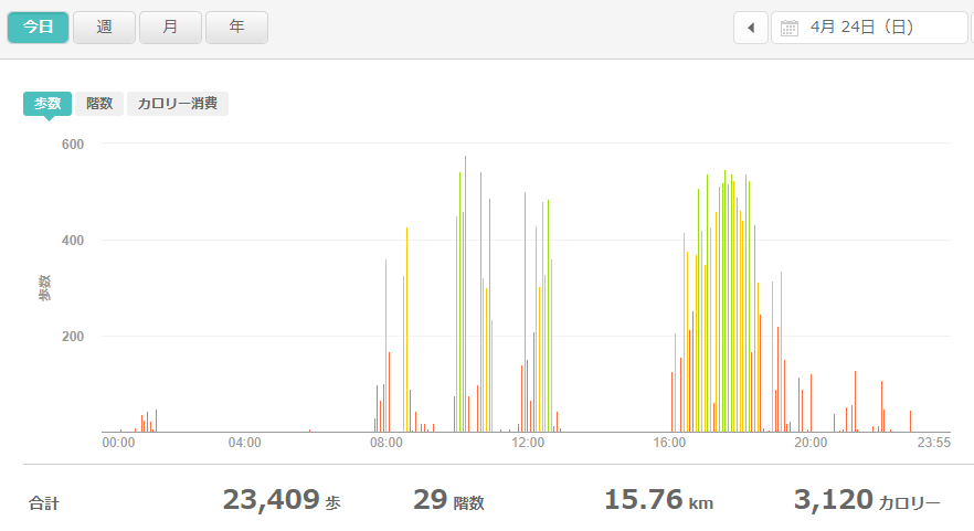 fitbitログより　運動データ2022年4月24日