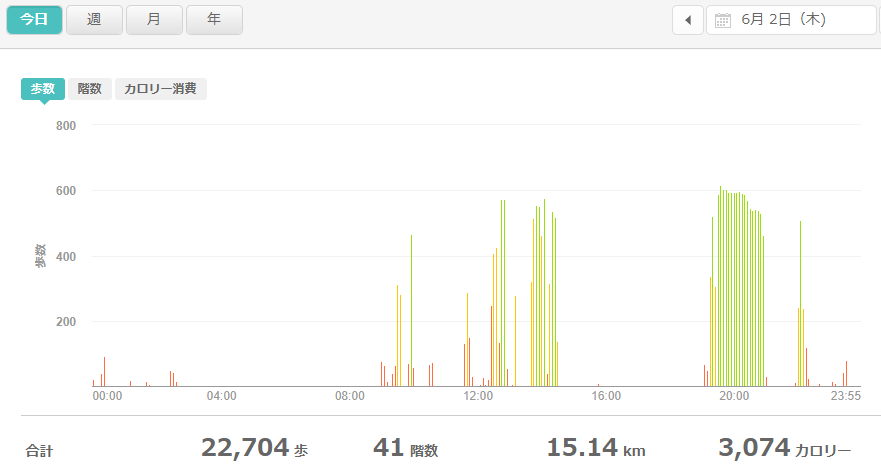 fitbitログより　運動データ2022年6月2日