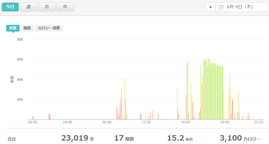 fitbitログより　運動データ2022年6月9日