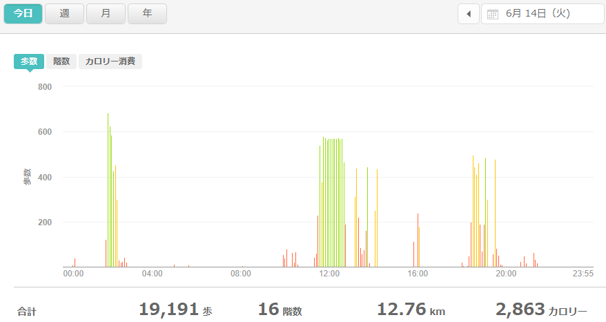 fitbitログより　運動データ2022年6月14日