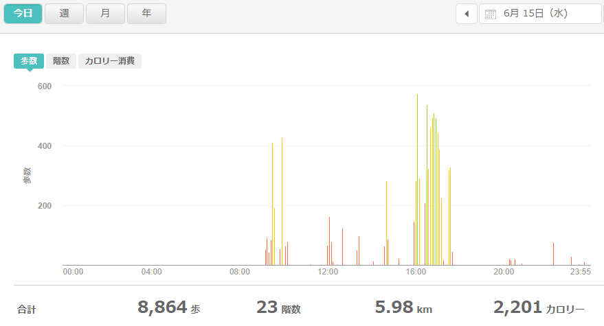 fitbitログより　運動データ2022年6月15日