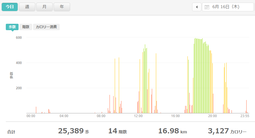 fitbitログより　運動データ2022年6月16日