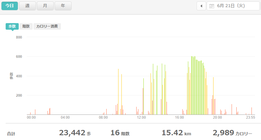 fitbitログより　運動データ2022年6月22日