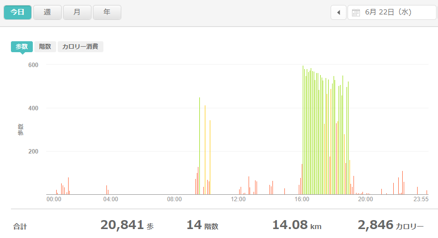 fitbitログより　運動データ2022年6月22日