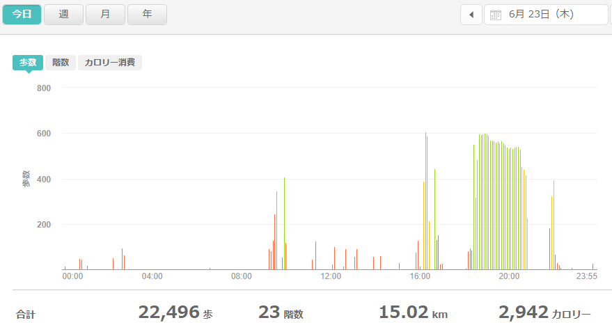 fitbitログより　運動データ2022年6月23日