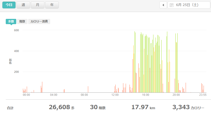 fitbitログより　運動データ2022年6月25日