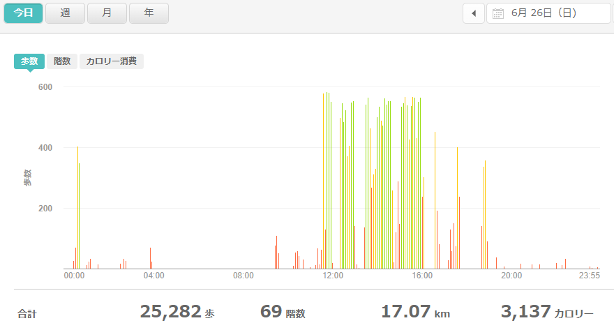 fitbitログより　運動データ2022年6月26日