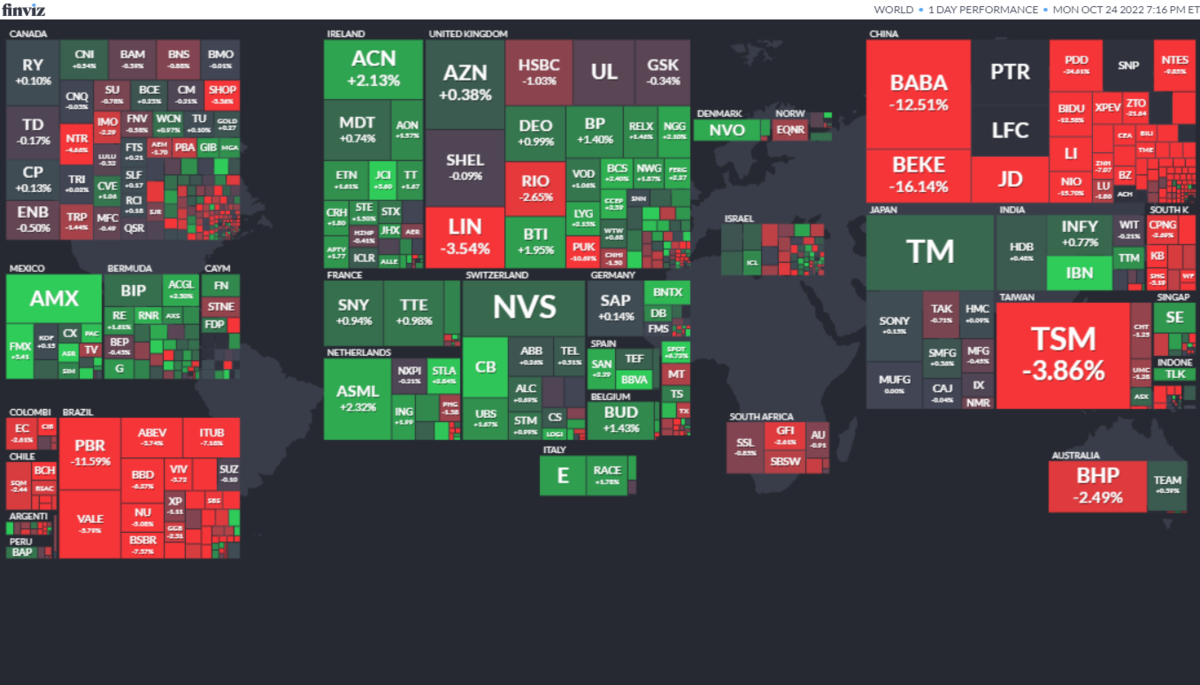 世界株ADRヒートマップ2022年10月24日