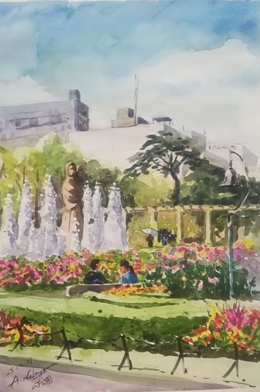 水彩画「山下公園から」 水彩画「山下公園から」