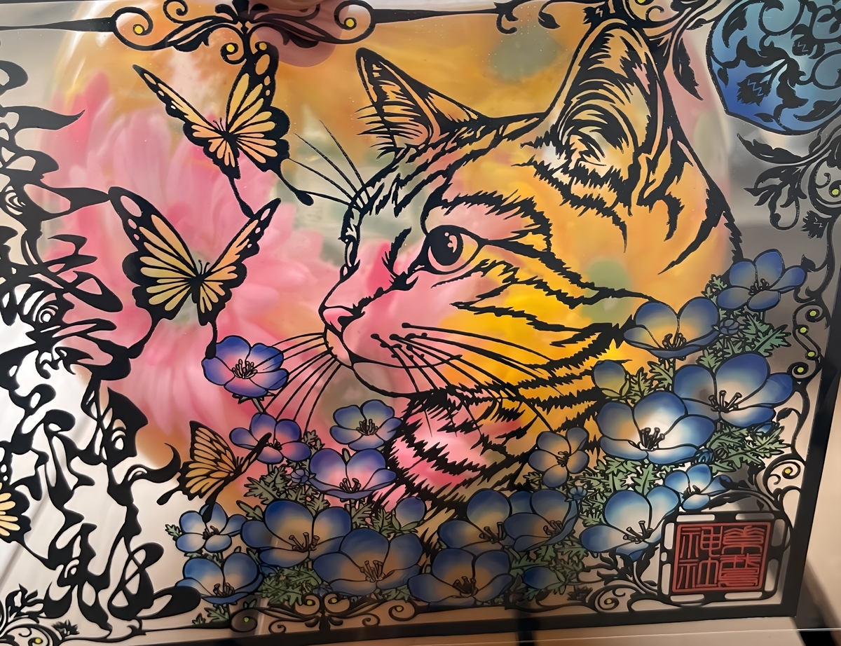 【専用】素鵞神社 切り絵 御朱印　ネモフィラと猫　二体セット 5月の御朱印のご案内 - 素鵞神社