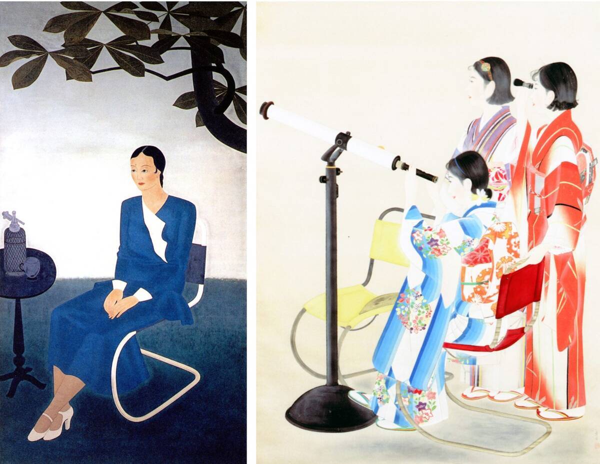（左）【図7】吉岡堅二「椅子による女」1931年　東京国立近代美術館蔵　（右）【図8】由里本景子「望遠鏡」1940年　京都市美術館蔵