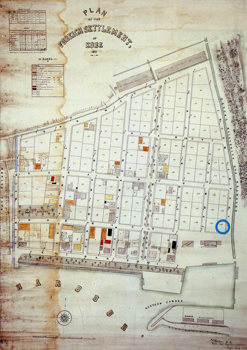 神戸外国人居留地地図（神戸市（編）『写真集 神戸100年』1989年，神戸市）
