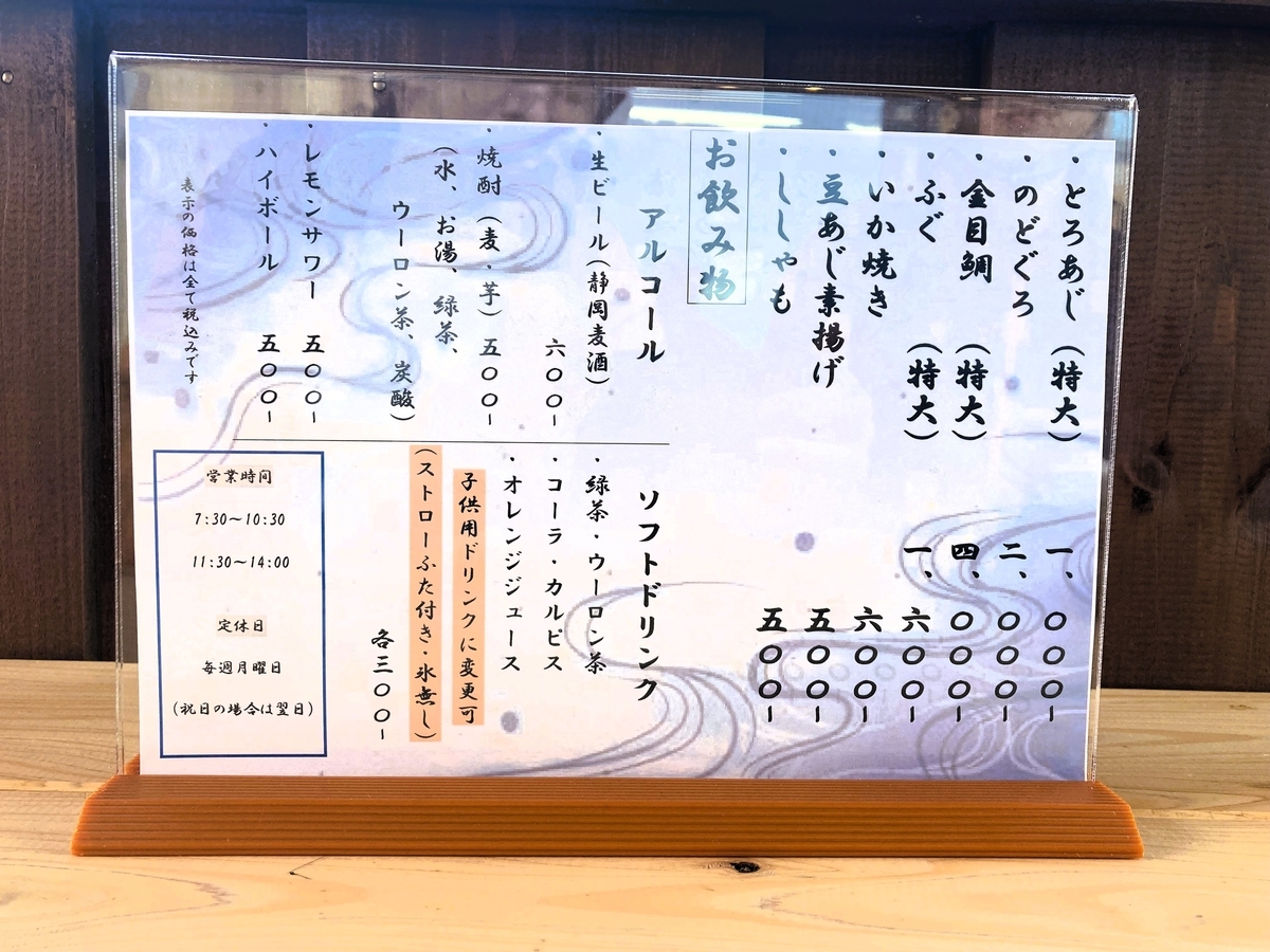 メニュー表のうら