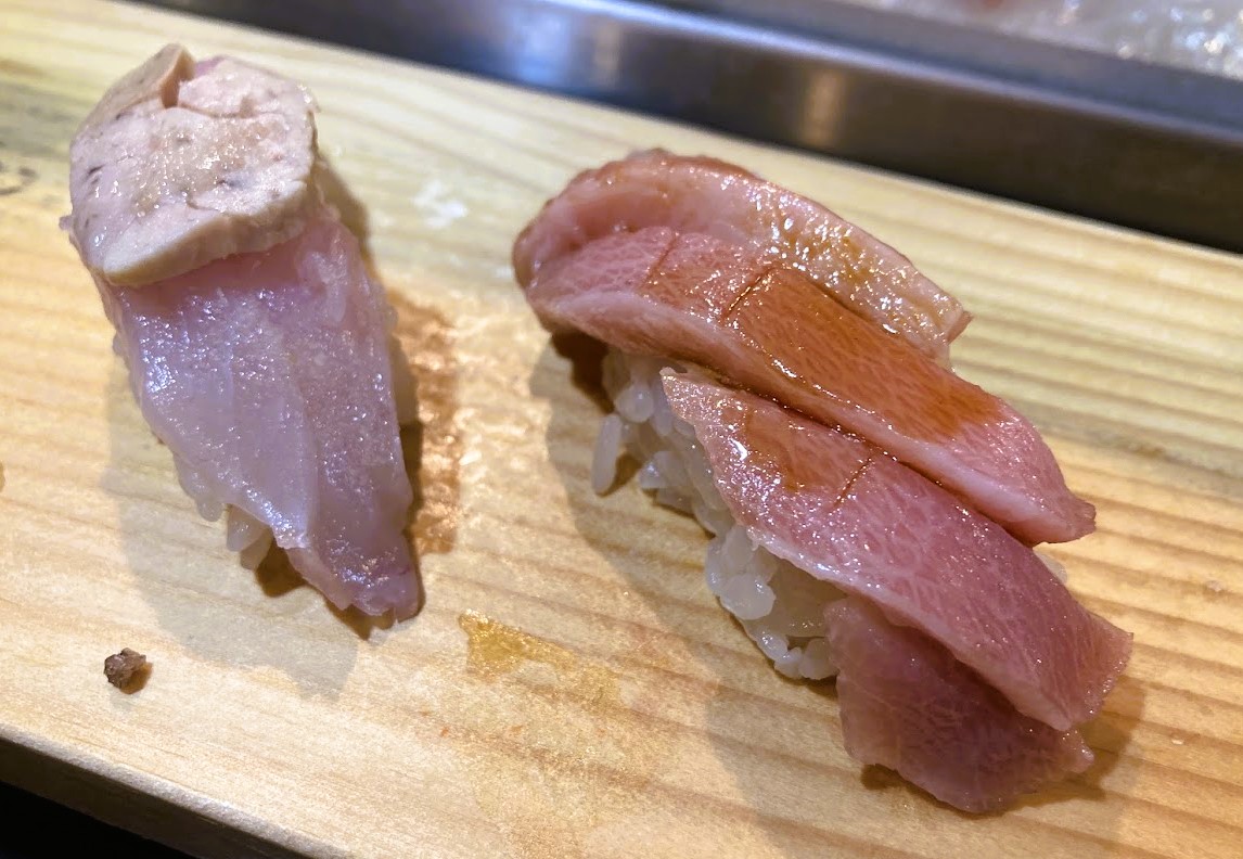 トドメのカワハギ胆ノセ、本マグロ大トロ