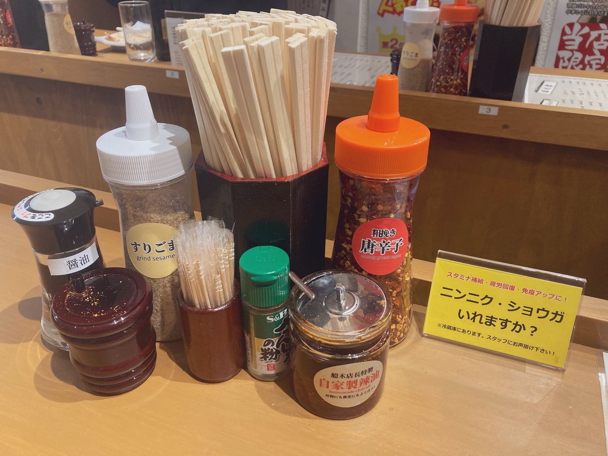 麻布十番「十番食堂」の卓上調味料
