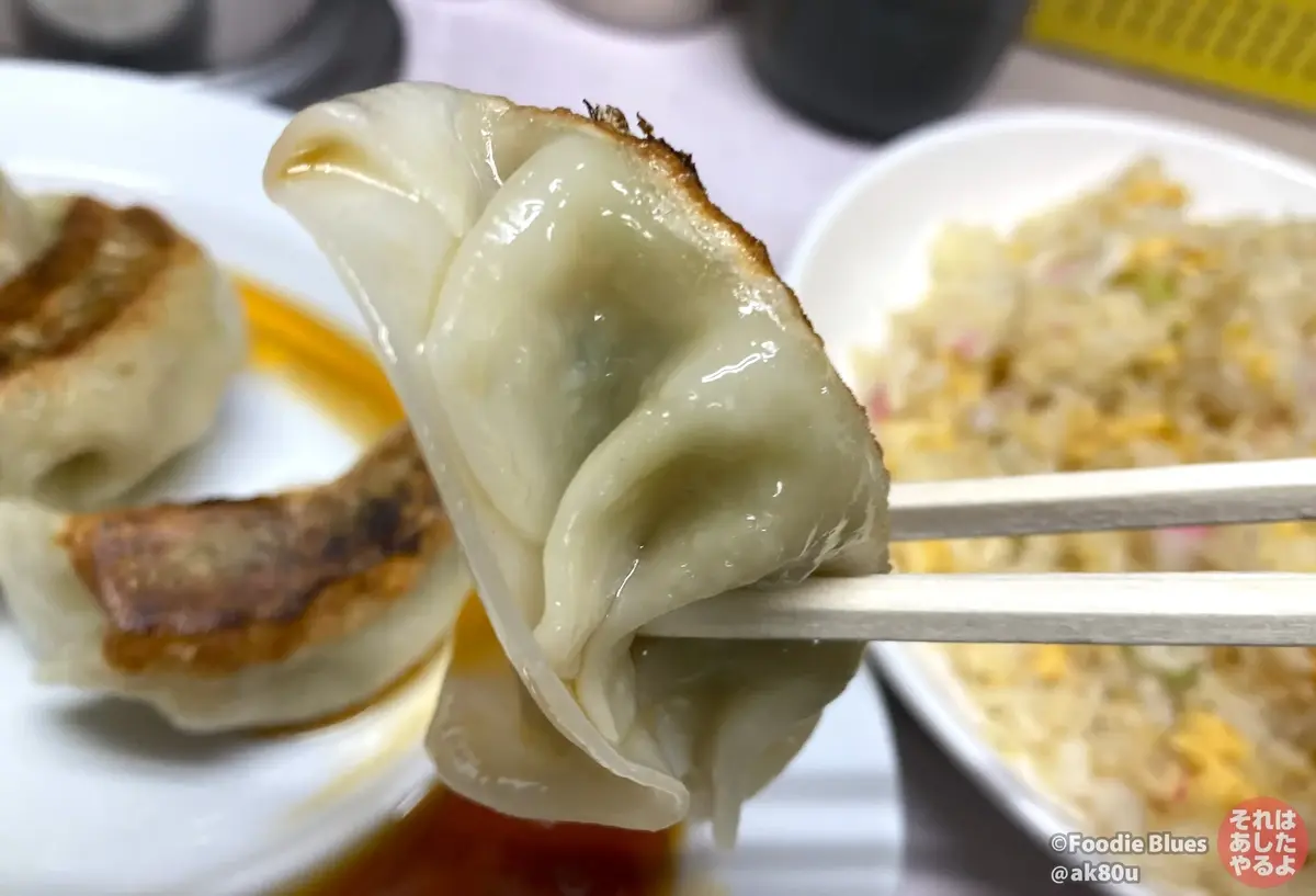 新宿・思い出横丁「岐阜屋」の餃子のアップ