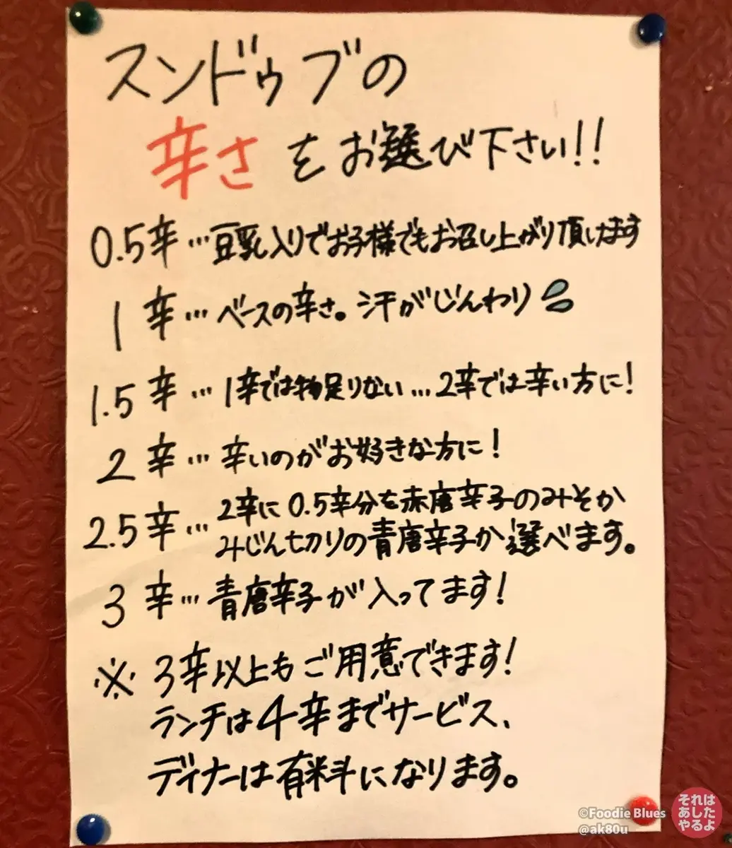 恵比寿「石鍋豆腐チゲ専門店 チャメ 恵比寿店」の辛さセレクト表